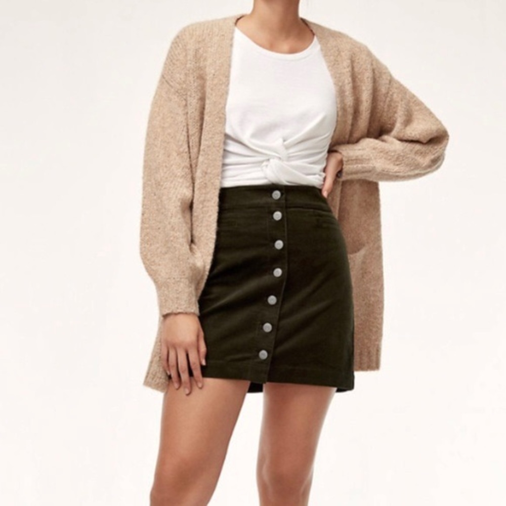 Aritzia Wilfred Free Olive Green Corduroy Button Skirt